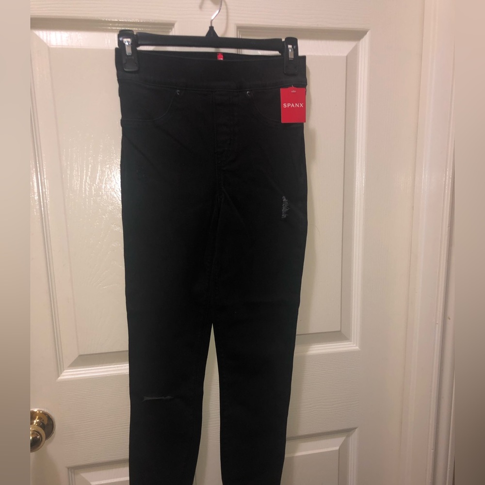 Spanx Distressed Denim Leggings black Jeans‎ Raw Hem